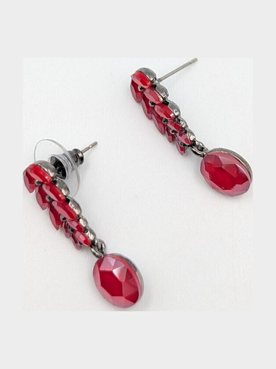 Sk3587 Висящи Обици С Червени Рубинени Кристали – Grekas Jewelry
