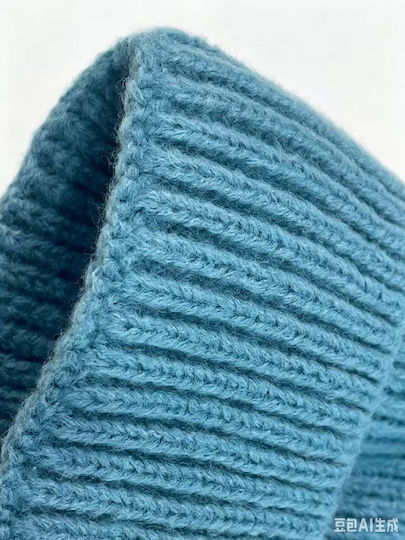 Unisex Mütze Fleece Gestrickter Σκούφος in Blau Farbe