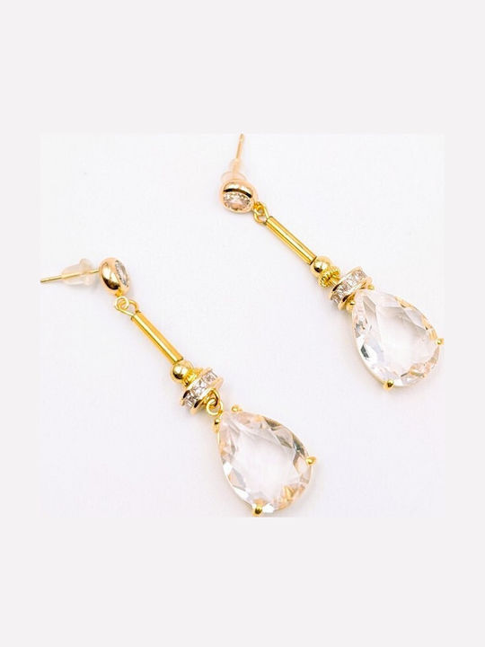 Sk3583 Висящи Обици Прозрачна Кристална Капка и Позлатен Скелет – Grekas Jewelry