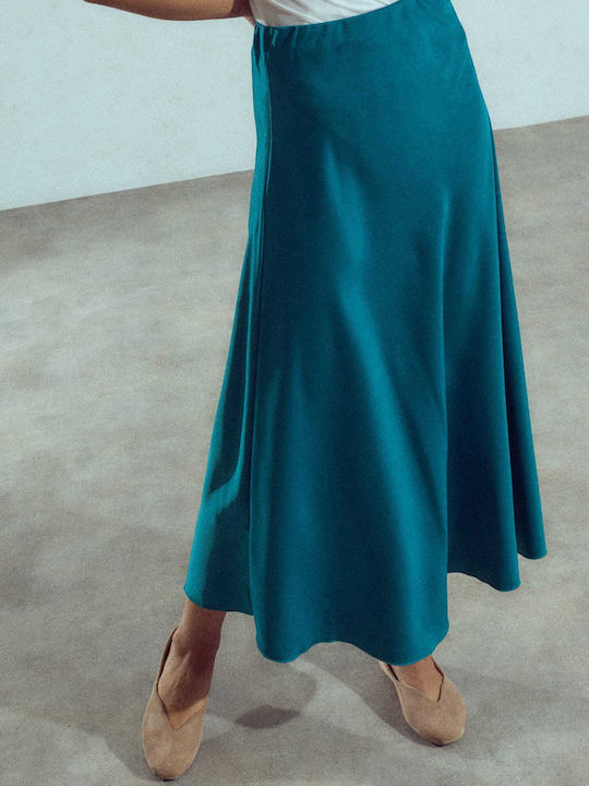 Celestino Women's Satin Midi Skirt Petrol