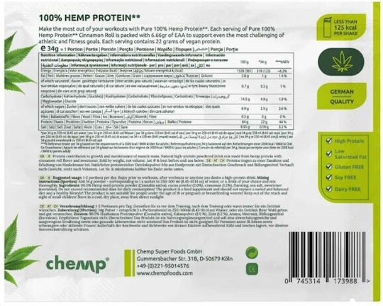 Chemp Cannabis Protein mit Geschmack Cinnamon Roll 34g