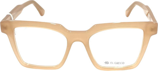 El Greco 9370 C4 Women's Acetate Prescription Eyeglass Frames Square Beige
