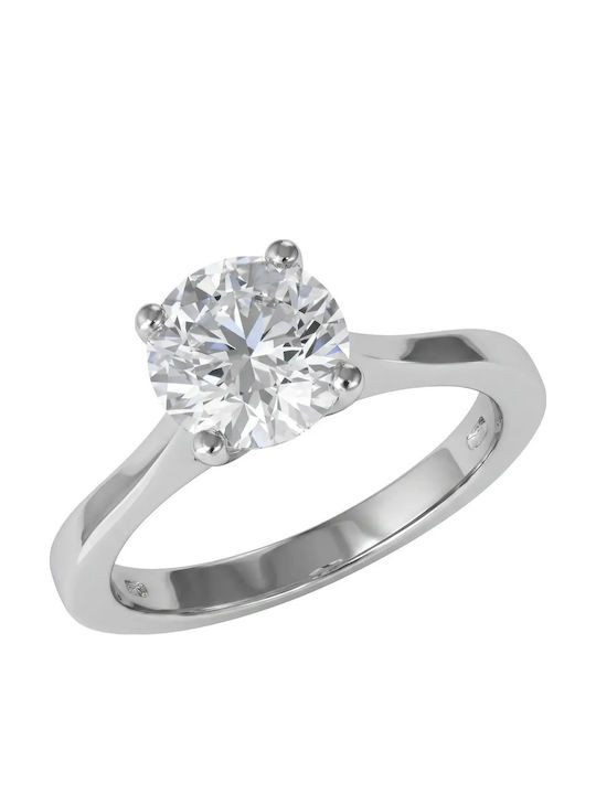 Single Stone Ring In 14K White Gold With Synthetic Diamond