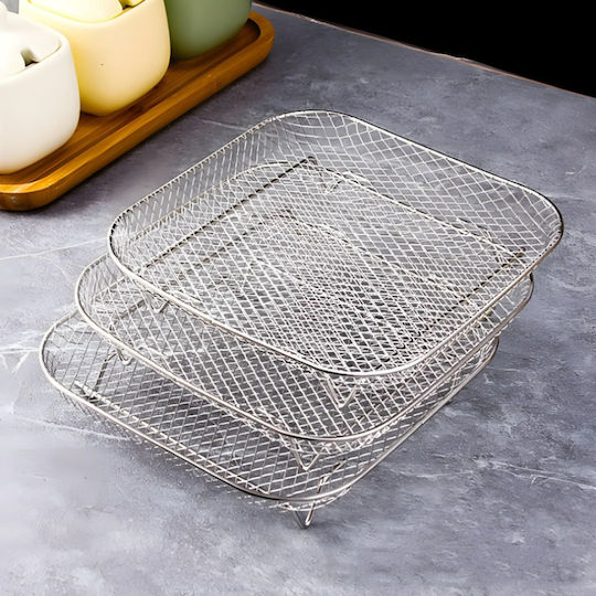 Set 3 grătare pentru Airfryer Zola din inox cu picioare 21 X 10 cm argintii