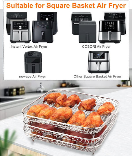 Set 3 grătare pentru Airfryer Zola din inox cu picioare 21 X 10 cm argintii