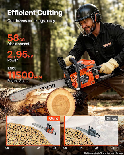 Vevor Gasoline Chainsaw 2.95hp 6.75kg with 50.8cm Blade and Easy Start