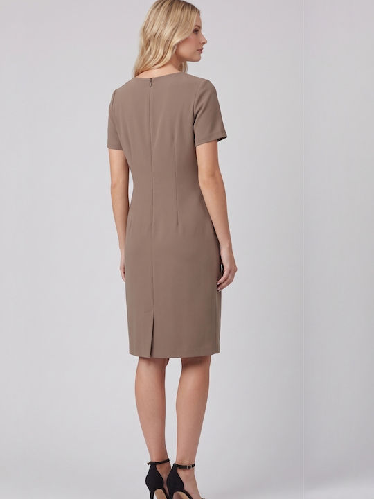 Sommer Midi Damenkleid Kurzärmelig Schokolade