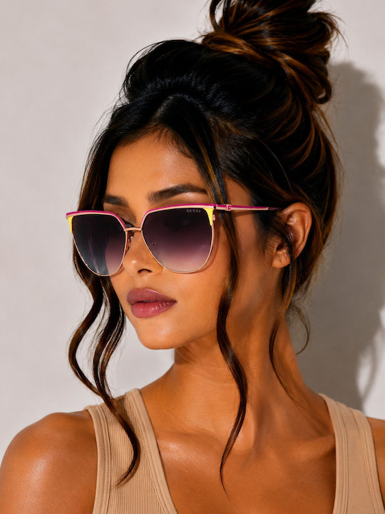Guess Women's Sunglasses with Rose Gold Metallic Frame and Purple Gradient Lens