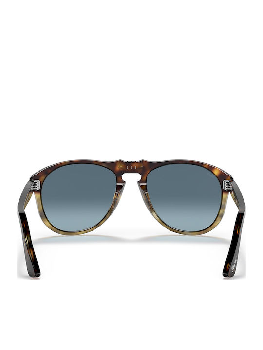 Persol Унисекс Слънчеви Очила с Кафяв Костенурков Пластмасов Рамка и Сини Преливащи Стъкла
