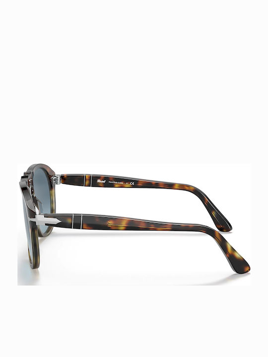 Persol Унисекс Слънчеви Очила с Кафяв Костенурков Пластмасов Рамка и Сини Преливащи Стъкла