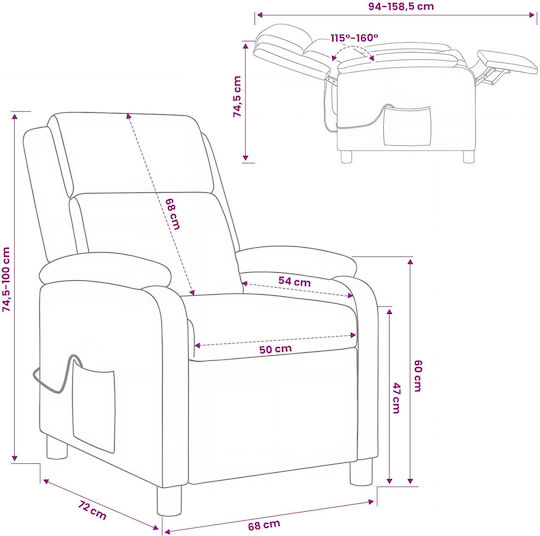 Πολυθρόνα Relax Massage από Δερματίνη Κόκκινο 66x95x100cm
