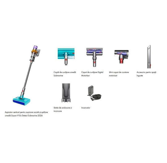 Dyson V15s Detect Submarine Акумулаторна Прахосмукачка 2 в 1 Stick & Ръчна Сребриста
