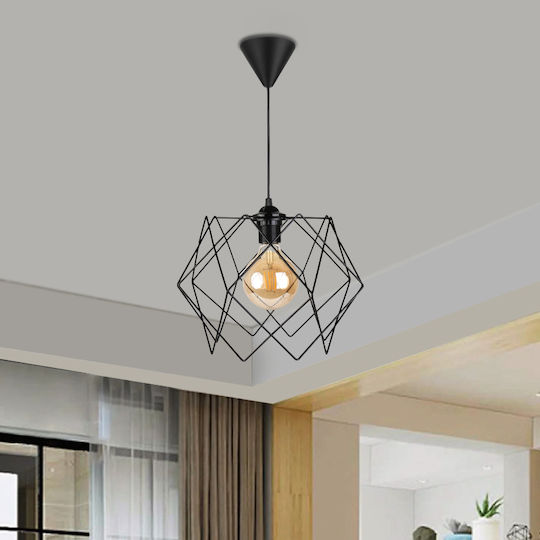 Megapap Pyant Pendant Light Black Grid with Socket E27 23x17x70cm