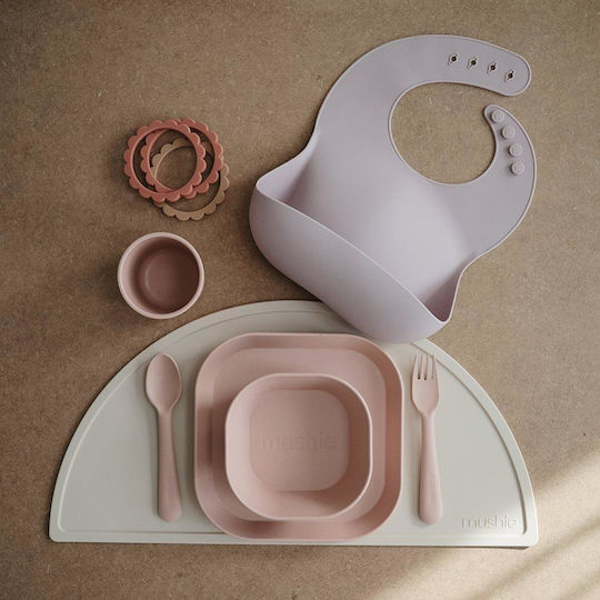 Mushie Kinderteller aus Plastik Rosa 2Stück