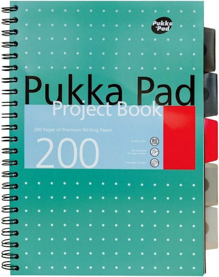 Pukka Spiral Notebook Ruled A4 100 Sheets 5 Subjects Project Book Green 1pcs