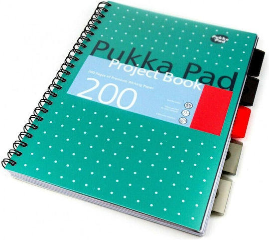 Pukka Spiral Notebook Ruled A4 100 Sheets 5 Subjects Project Book Green 1pcs