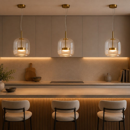 Artekko Κρεμαστό Φωτιστικό Διάφανο LED 26x26x25εκ.