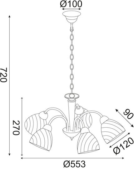 Aca Byron Pendant Light Silver for 5 Bulbs E14, E.14 100x27cm