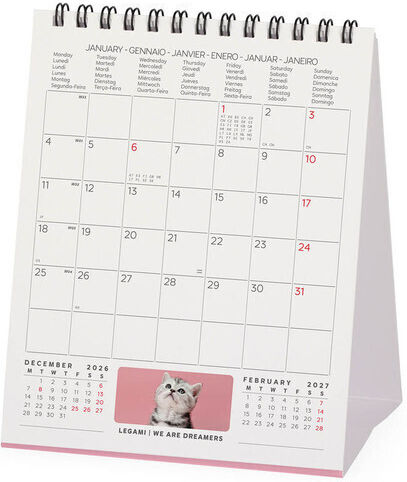 Legami Milano Kittens Jährliches Schreibtisch Tagebuch 2027 4,5x12cm
