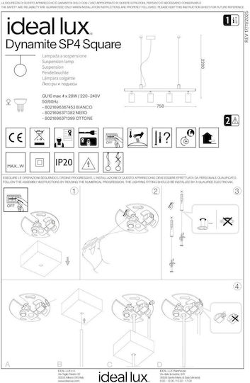 Ideal Lux Sp4 Square Hängelampe Weiß
