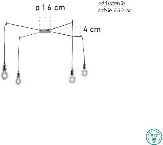 Fan Europe Groove-S4 Pendant Light Silver for 4 Bulbs E27 16x16x250cm