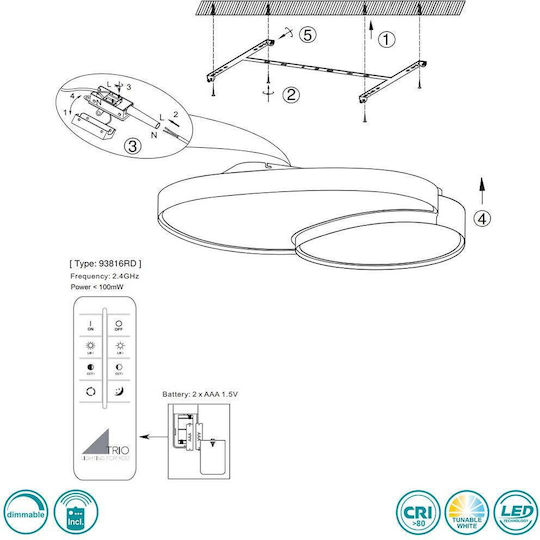 Trio Lighting Ceiling Mount Light 77cm Black with Integrated LED and Remote Control
