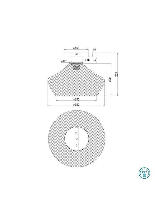 Trio Lighting Valeria Πλαφονιέρα Οροφής 35εκ. Μαύρη με Ντουί E27