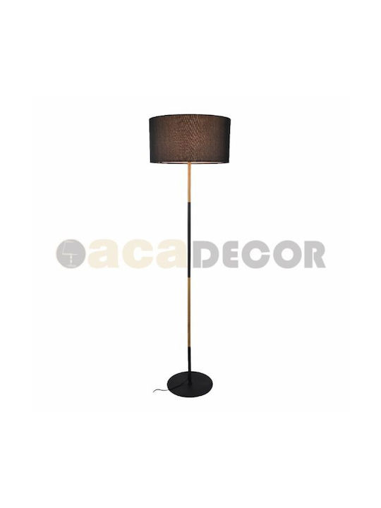 Aca Textile Floor Lamp Height 165cm x Width 45cm with E27 Lamp Bulb Base Black/Wood