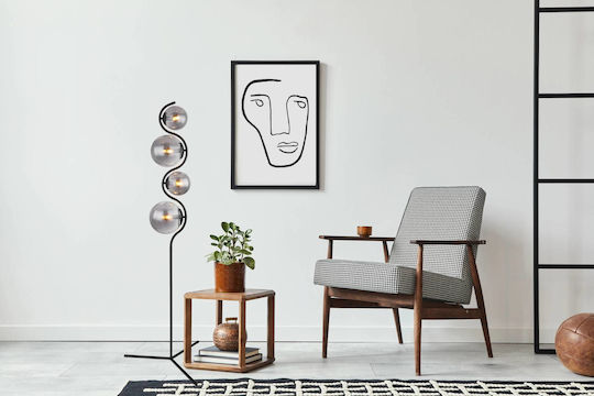 Globo Lighting Floor Lamp H160xW66cm. with Socket for Bulb E14 Black