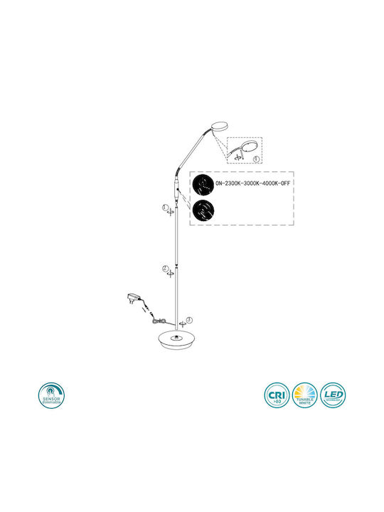 Trio Lighting Monza LED Floor Lamp H145xW50cm. with Natural White Light 1400lm White