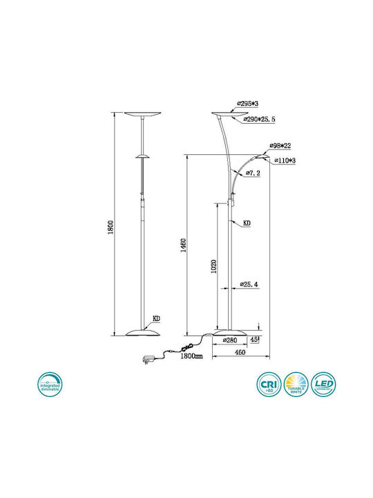 Trio Lighting Granby LED Подова Лампа В180xД29см. 3400лм Меден
