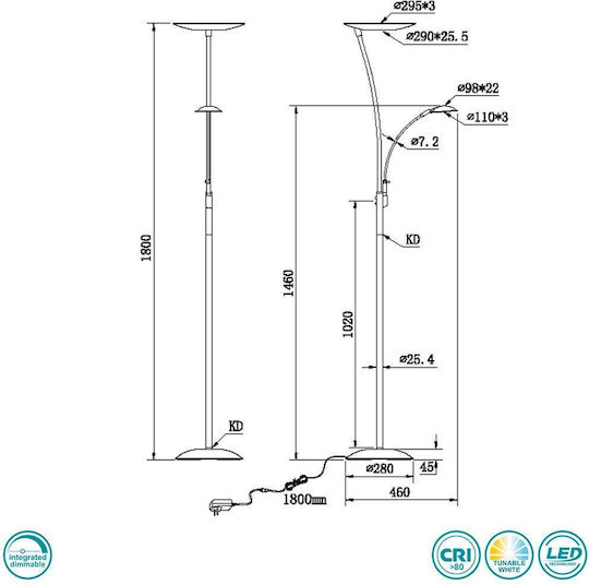 Trio Lighting Granby LED Φωτιστικό Δαπέδου Υ180xΜ29εκ. με Ρυθμιζόμενο Λευκό Φως 3400lm Χάλκινο