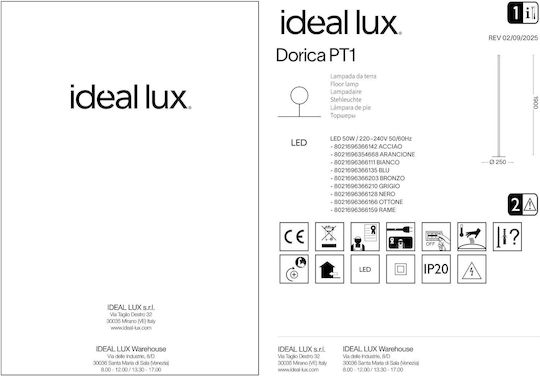 Ideal Lux Dorica LED Stehleuchte mit Warmweißem Licht