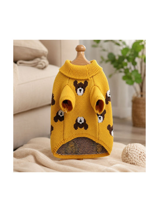 Pulover Tricotat Câini Mici Model Urs Galben