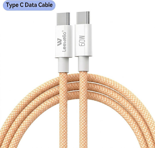 Leewello Braided Cable USB-C male - USB-C 60W PD Πορτοκαλί 1m 6901777832075-ORG