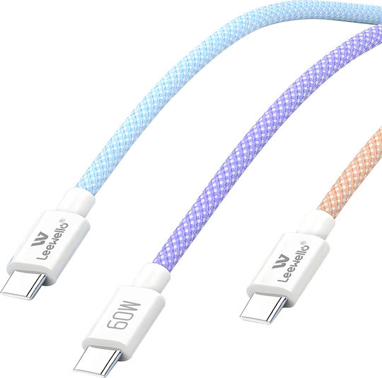 Leewello Braided Cable USB-C male - USB-C 60W PD Πορτοκαλί 1m 6901777832075-ORG