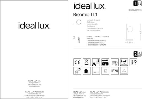 Ideal Lux Binomio Dekorative Lampe mit Fassung für G9 Lampe