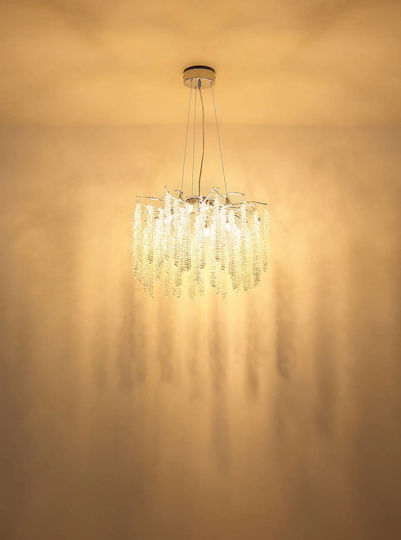 Globo Lighting Silver Pendant Ceiling Light with Crystals for 6 G9 Bulbs