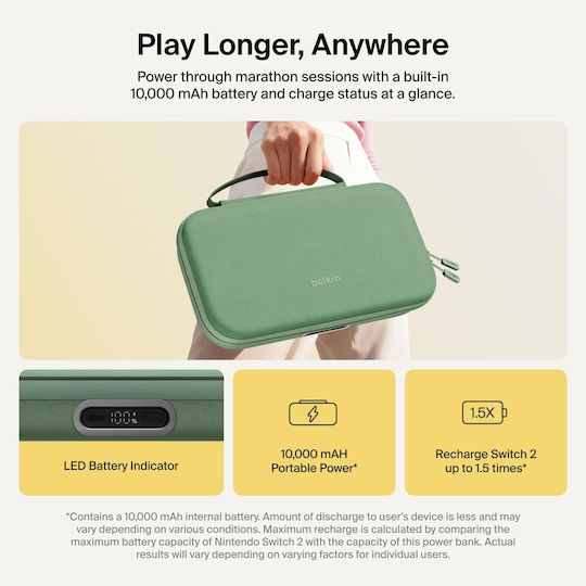 Belkin Калъф за носене за конзола Switch 2 Зелен