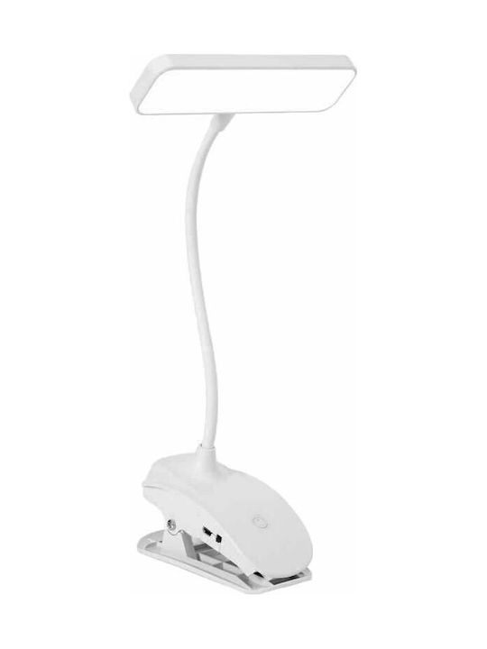 XO Rechargeable LED Office Lamp with Flexible Arm and Clip in White Color