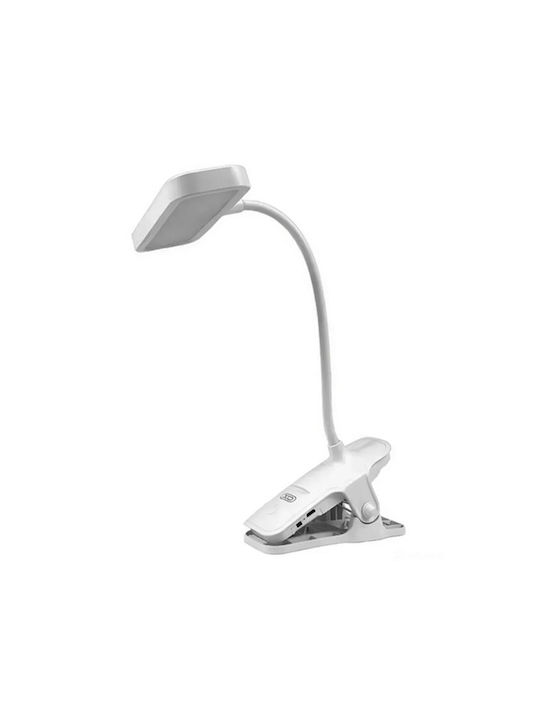 XO Rechargeable LED Office Lamp with Flexible Arm and Clip in White Color