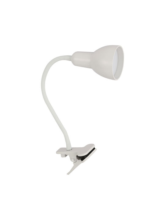 VK Lighting Настолна Лампа с Гъвкаво Рамо за Цокъл Вграден LED и Щипка в Бял Цвят