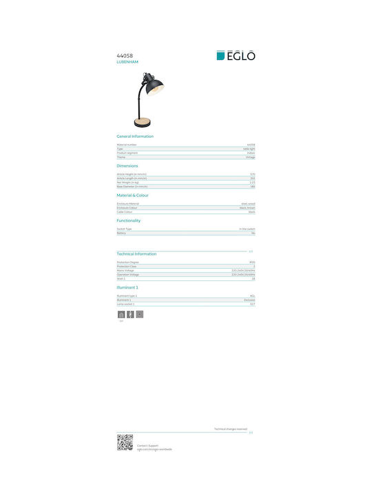 Eglo Office Lamp for Socket E27 in Black Color