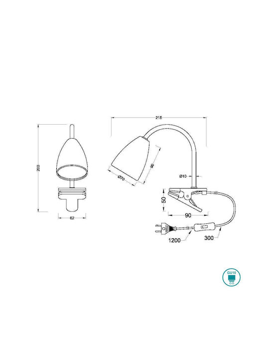 Trio Lighting Office Lamp with Flexible Arm for Socket GU10 in Black Color