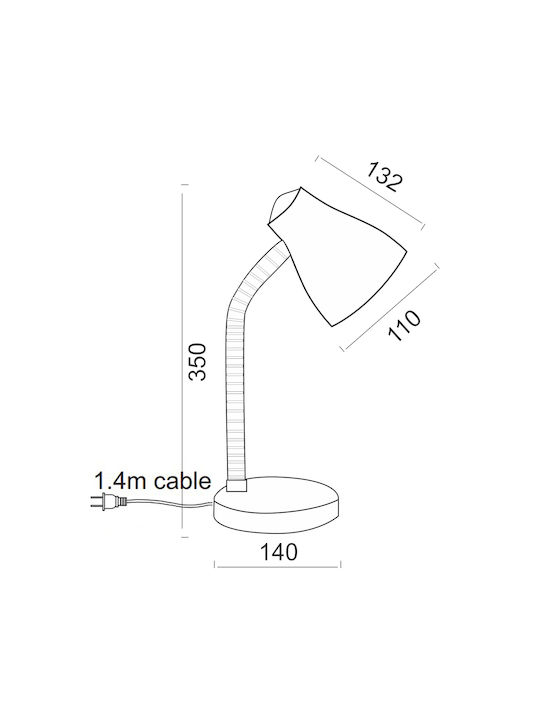 Aca Yuppie Office Lamp with Flexible Arm for Socket E27 in Red Color
