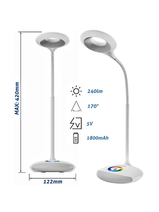 Avide ABLDLRGB-4W Rechargeable LED Office Lamp with Flexible Arm in White Color