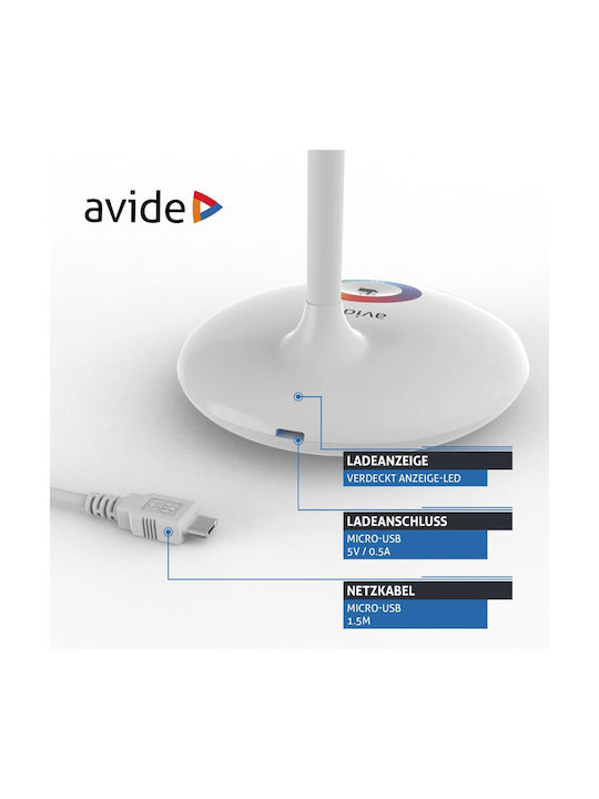 Avide ABLDLRGB-4W Rechargeable LED Office Lamp with Flexible Arm in White Color