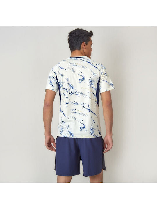 Tricou sport Off White/navy