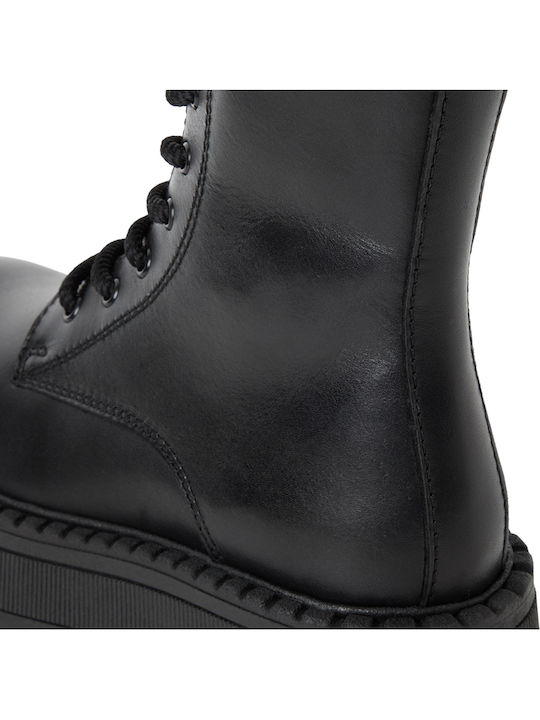 Leder Damen Stiefeletten mit Mittelhohem Absatz Schwarz