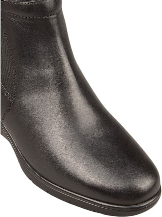 Leder Damen Stiefeletten Schwarz